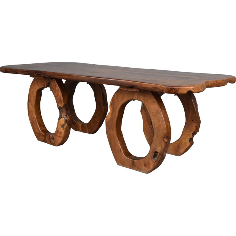 Brutaliste free form dining table in olive tree 1970