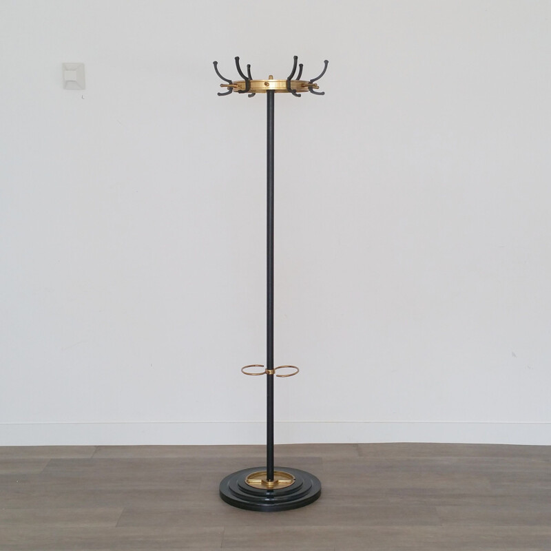 Vintage brass and metal coat rack by Jacques Adnet, 1950