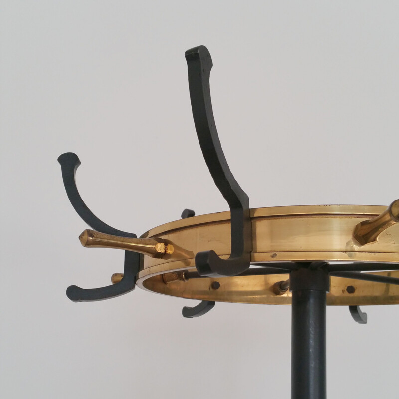 Vintage brass and metal coat rack by Jacques Adnet, 1950
