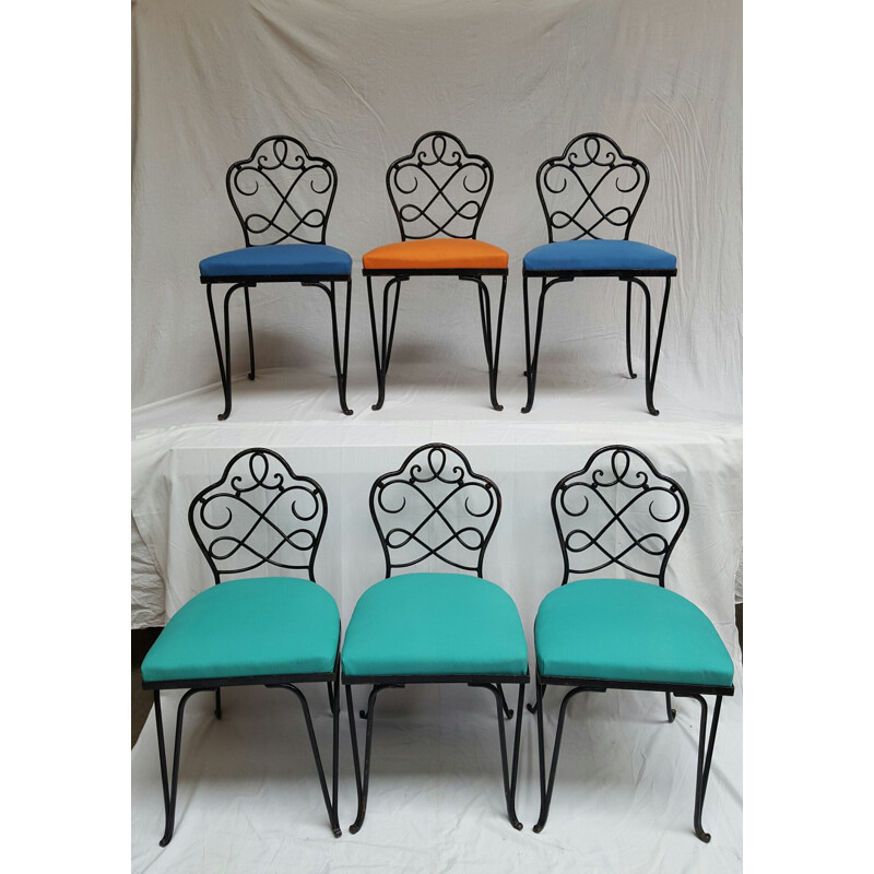 Set of 6 chairs in wrought iron, René PROU - 1930s