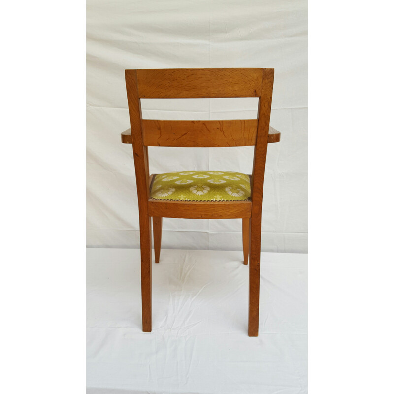 Vintage chair with armrests in oakwood and green fabric, René GABRIEL - 1940s