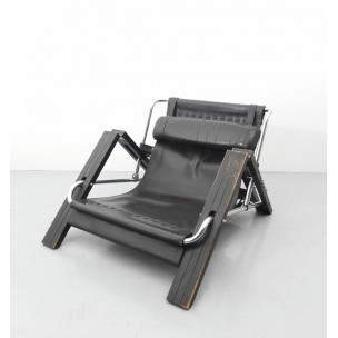 Vintage armchair in leather and chromed metal, Sonja WASSEUR - 1970s