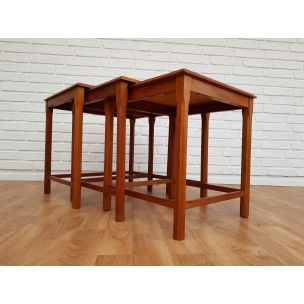 Nesting table hand-painted ceramic tiles and in teak 1960