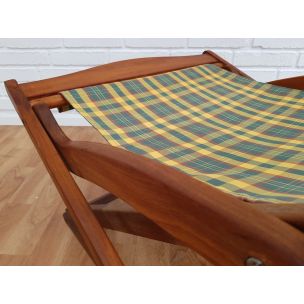 Vintage Danish deckchair in teak and fabric, 1960s