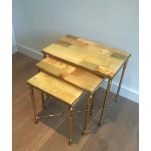 Set of 3 vintage nesting tables with onyx trays 1940s 