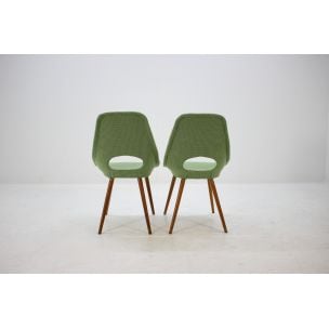 Set of 4 vintage chairs in green fabric and wood 1960s