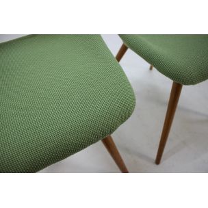 Set of 4 vintage chairs in green fabric and wood 1960s