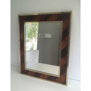Vintage French wood and brass mirror, 1960