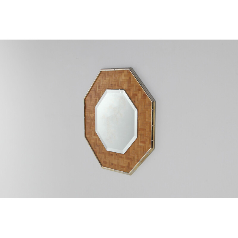 Vintage mirror in brass and bamboo octagonal 
