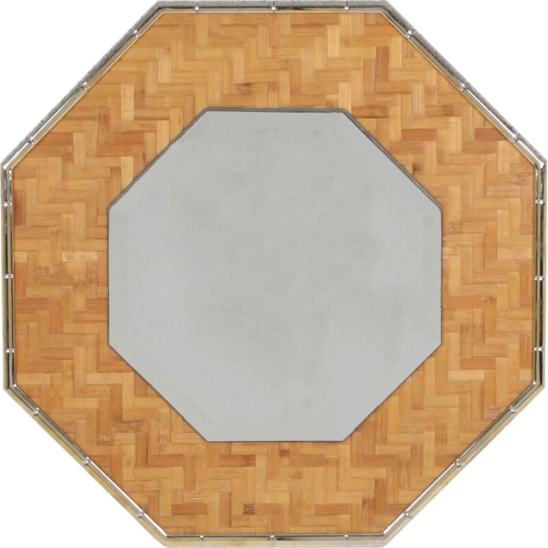 Vintage mirror in brass and bamboo octagonal 