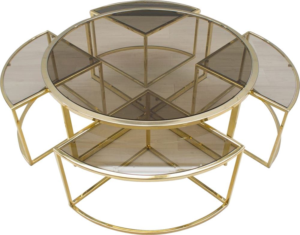 Vintage Nesting Tables In Brass And, Round Glass Stacking Tables