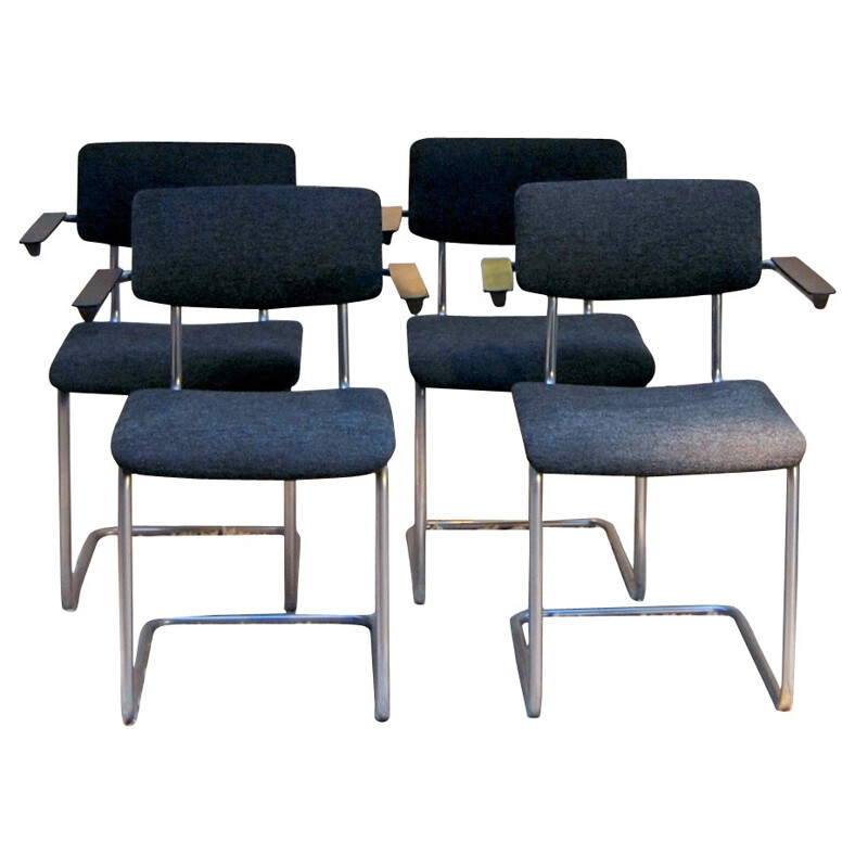 4 armchairs in anthracite grey, W.H. GISPEN - 1960s