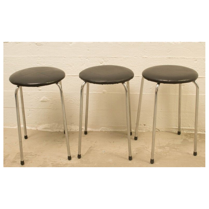 14 vintage stools chrome and faux leather Belgium 1970s