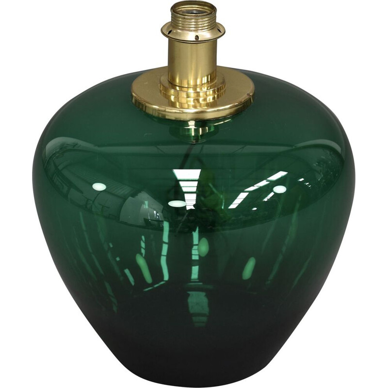 Vintage italian table lamp in emerlad green glass and brass 1970s