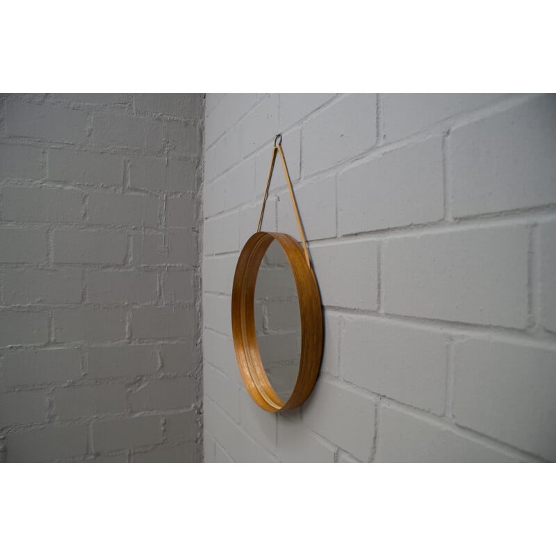 Vintage wall mirror for Glass Mäster in teak brass and leather 1960s