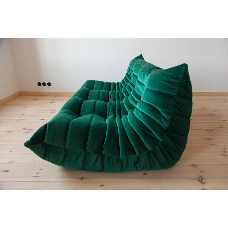 Vintage sofa Togo in green velvet by Michel Ducaroy for Ligne Roset