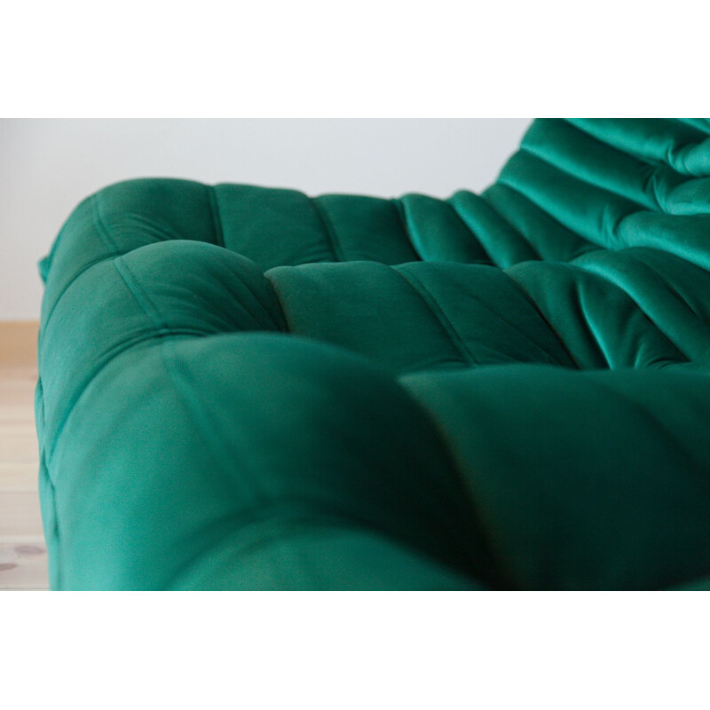 Vintage sofa Togo in green velvet by Michel Ducaroy for Ligne Roset