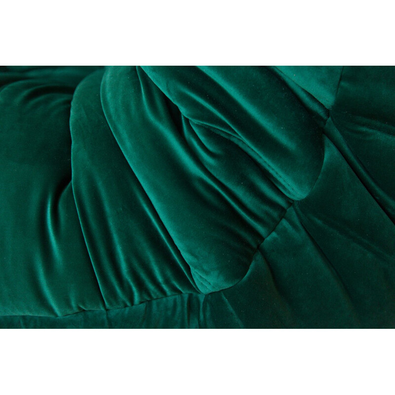 Vintage Togo corner sofa in green velvet by Michel Ducaroy for Ligne Roset