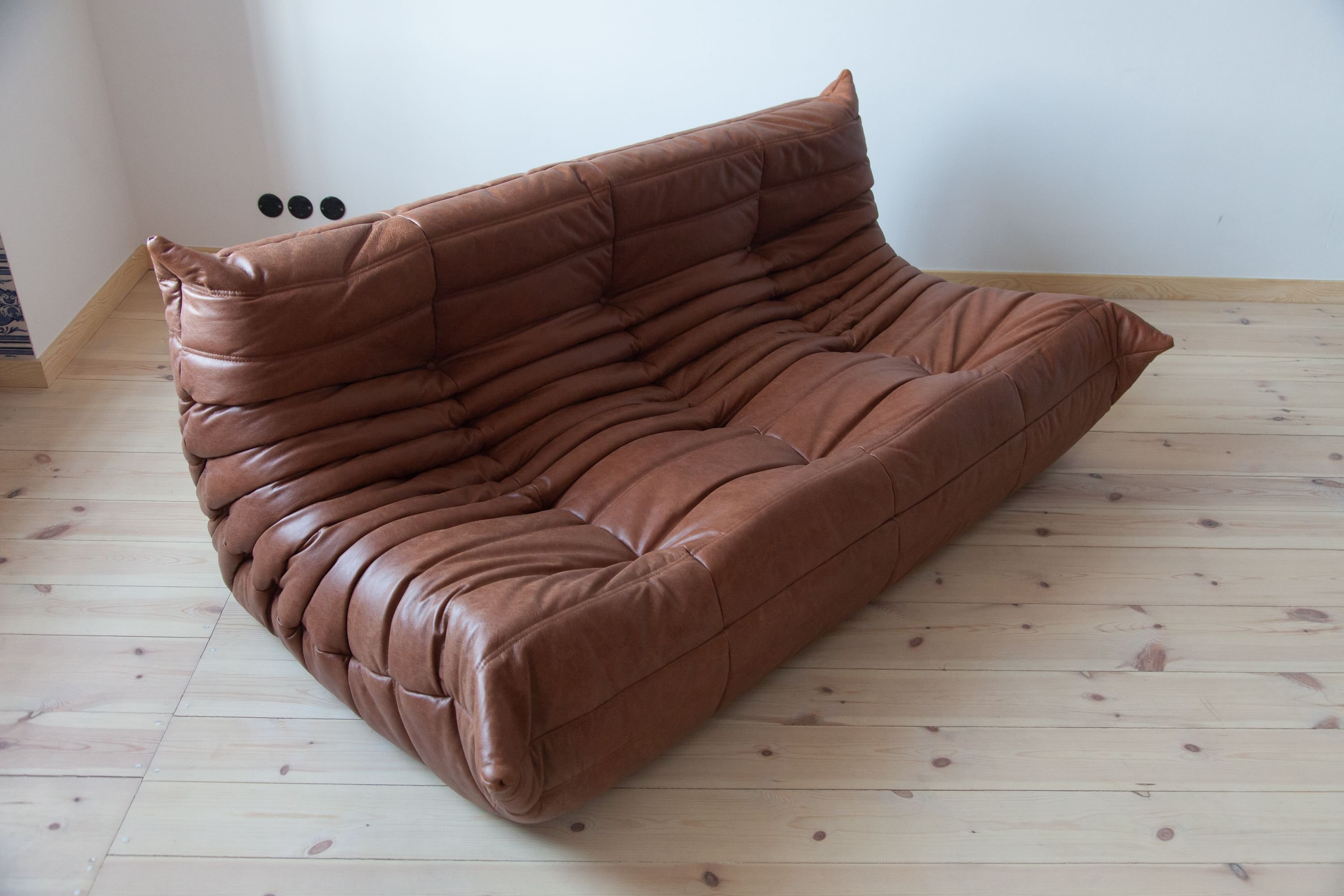 Vintage 3-seater sofa Togo for Ligne Roset in kentucky brown leather ...