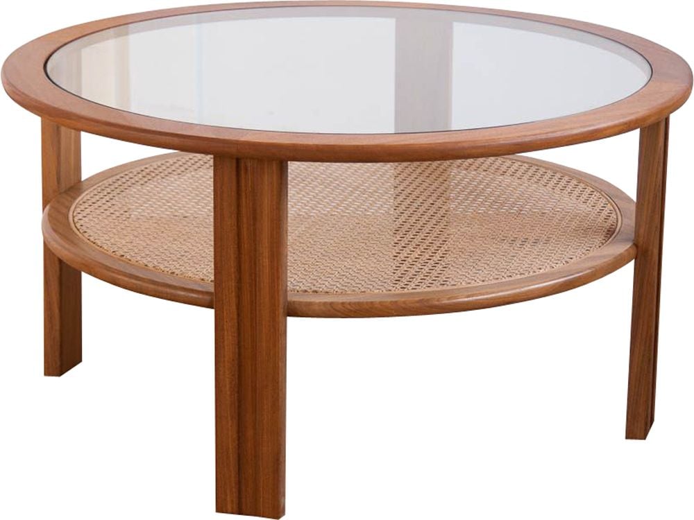 Vintage Coffee Table Round In Rattan, Round Black Teak Coffee Table Tray
