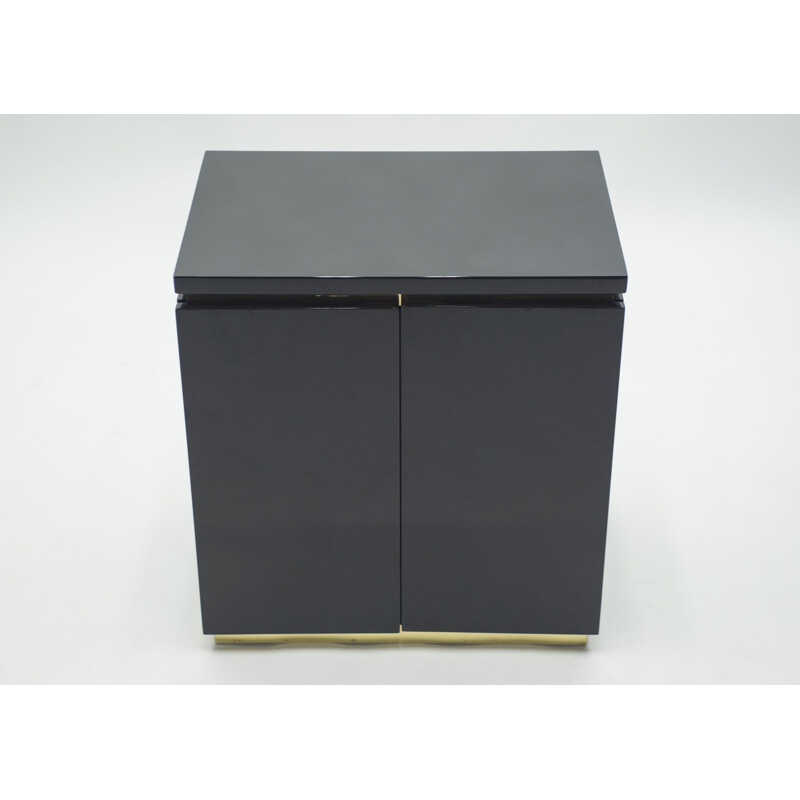 Pair of vintage cabinets black lacquered and brass J.C. Mahey for Maison Romeo 1970