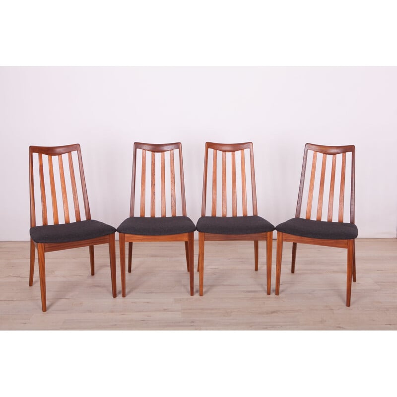 Set of 4 vintage chairs for G-Plan in black fabric and teak 1960s