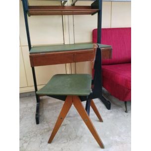 Vintage set of desk and chair in wood and metal by the Reguitti brothers, Italy, 1960s