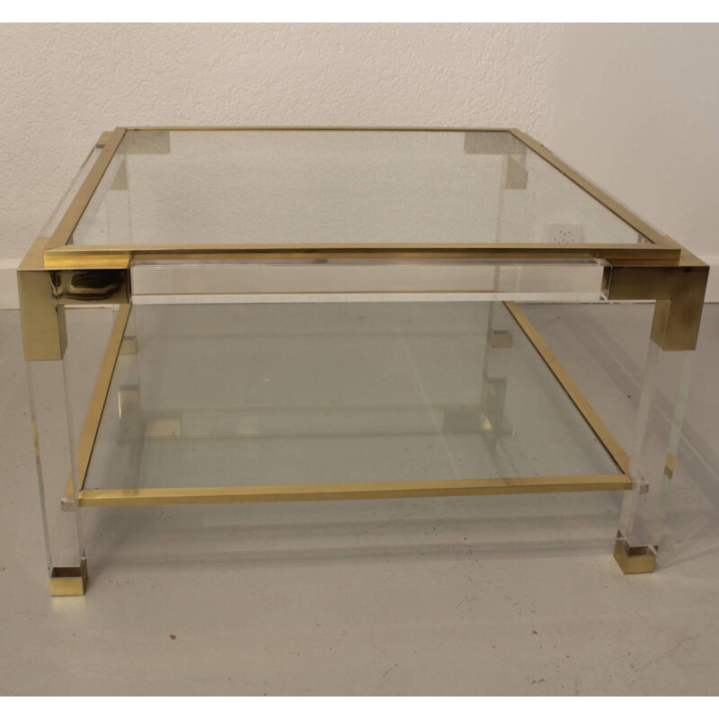 Vintage coffee table in plexi, stainless and brass - 1970s