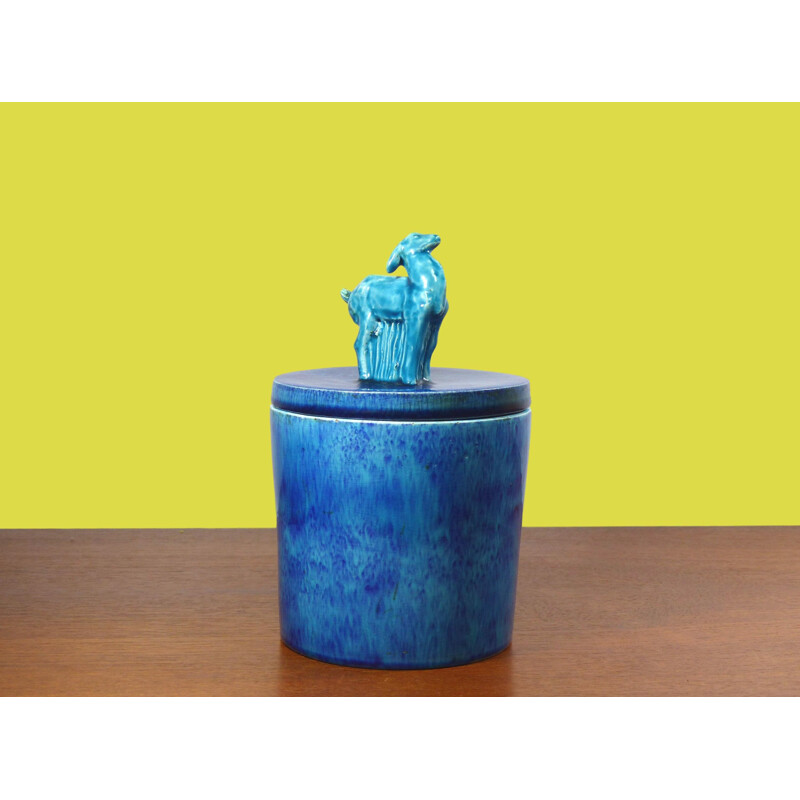 Vintage Art Deco pot in blue ceramic 