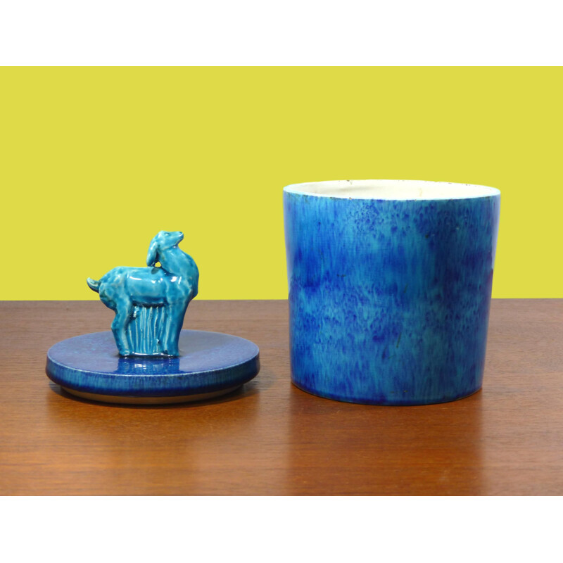 Vintage Art Deco pot in blue ceramic 