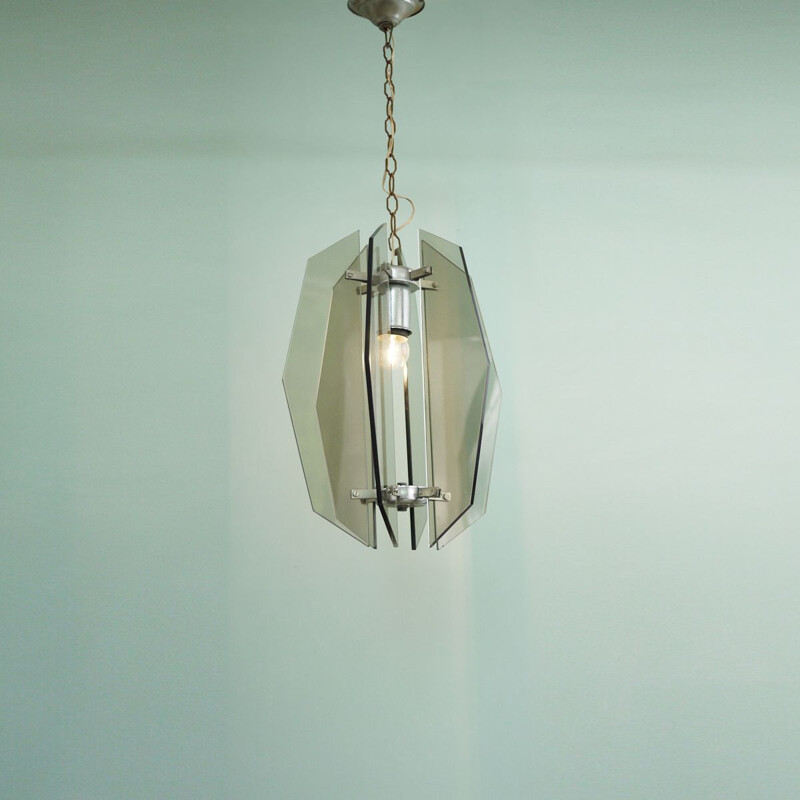 Glass vintage pendant light by Veca, 1970s