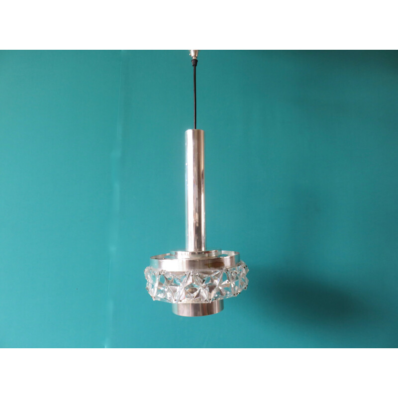 Scandinavian hanging lamp in metal and plexiglass - 1970s