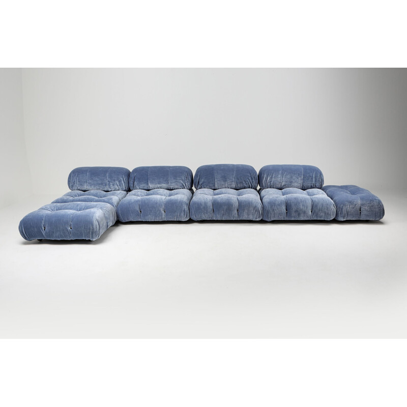 Vintage sky blue velvet "Camaleonda" modular couch by Mario Bellini, C&B Italia 1970s