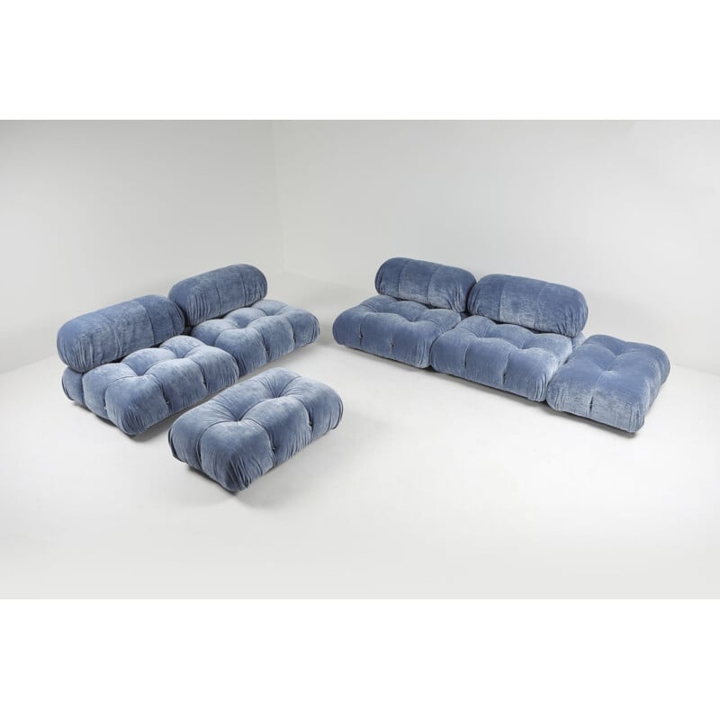 Vintage sky blue velvet "Camaleonda" modular couch by Mario Bellini, C&B Italia 1970s