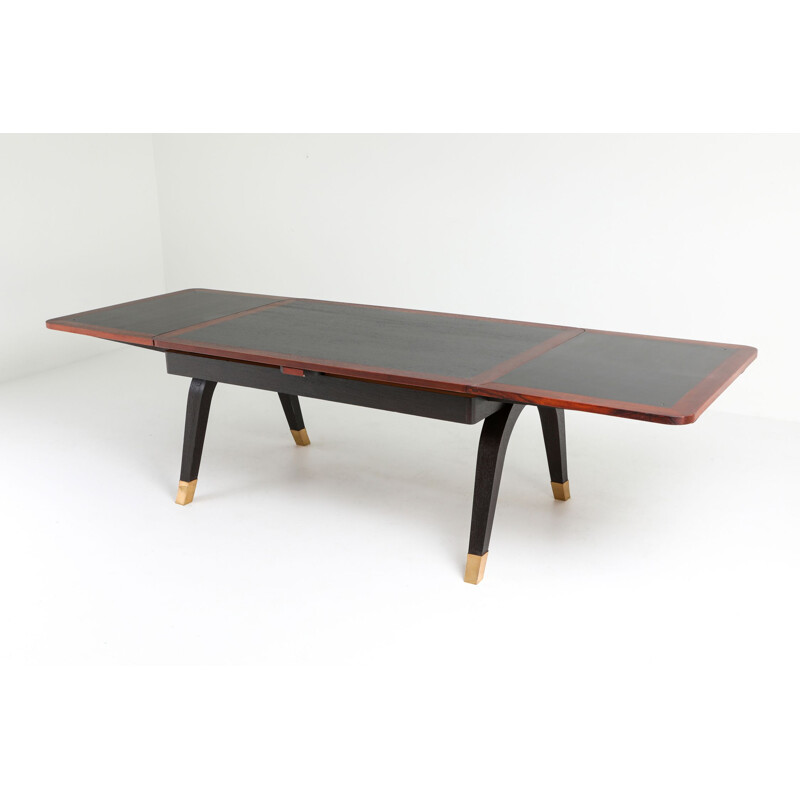 Vintage extendable dining table in mahogany and brass, 1970s