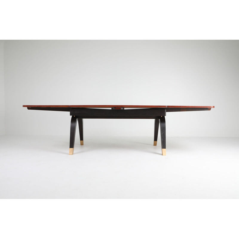 Vintage extendable dining table in mahogany and brass, 1970s