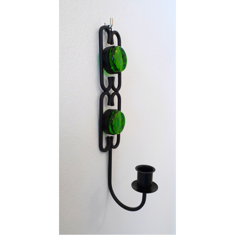 Vintage Green Glass Wall Mounted Candlestick by Erik Höglund for Boda, Sweden, 1960s 