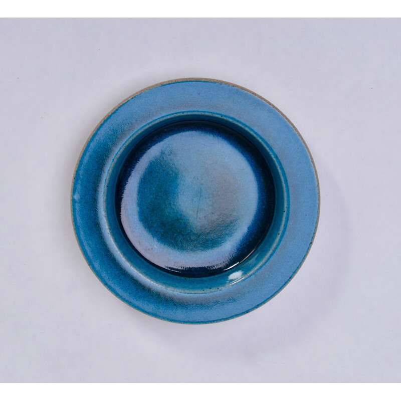 Blue stoneware vintage plate by Atelier Knabstrup, 1960s