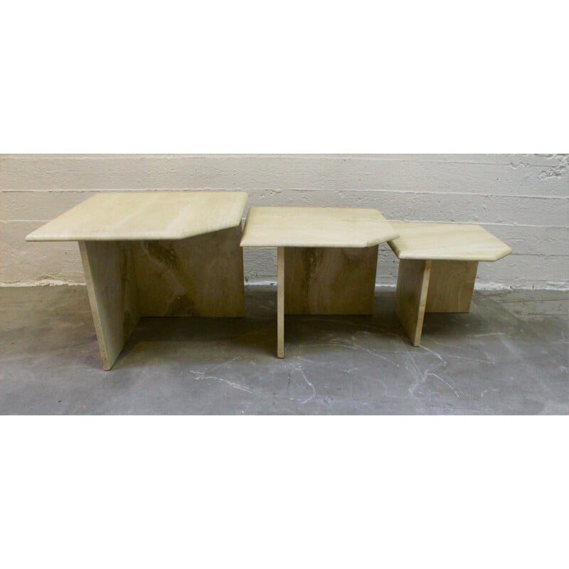 Set of 3 vintage travertine nesting tables