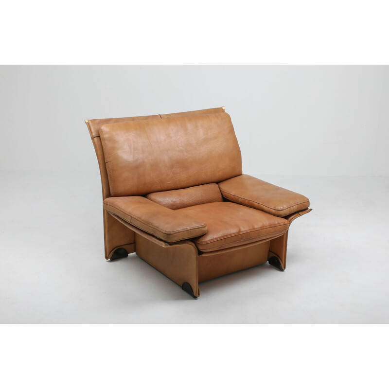 Pair of vintage thick camel leather club chairs by Titiana Ammannati & Giampiero Vitelli for Brunati, 1970s