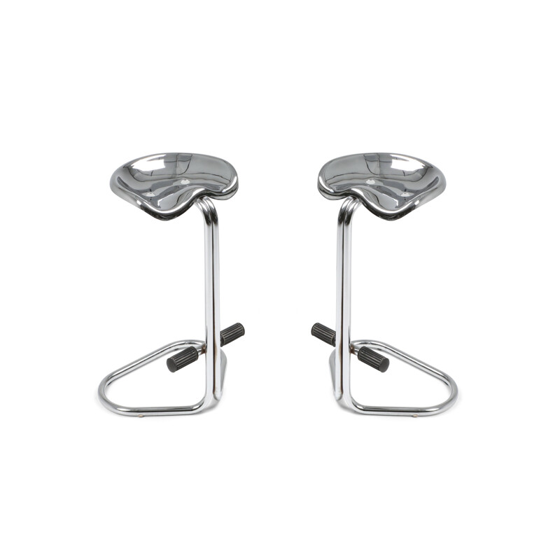 Pair of vintage chrome tractor stools by Rodney Kinsman for Bieffeplast 1970