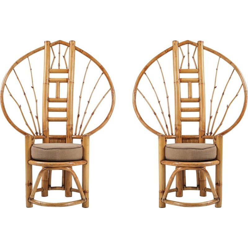 Pair of vintage bamboo peacock chairs in the style of Albini, 1970s