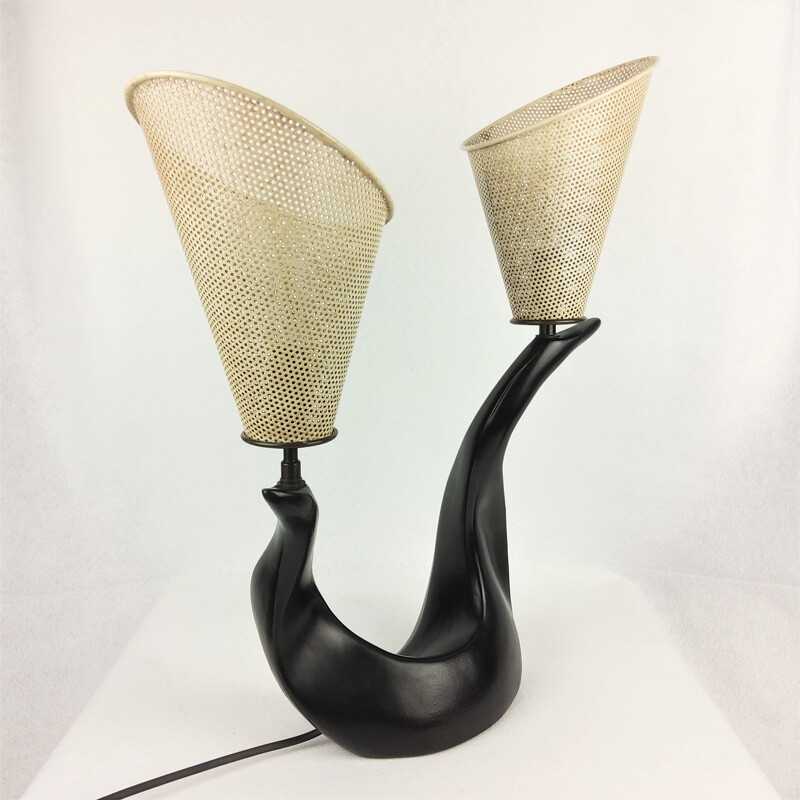 Vintage black ceramic lamp, 1950