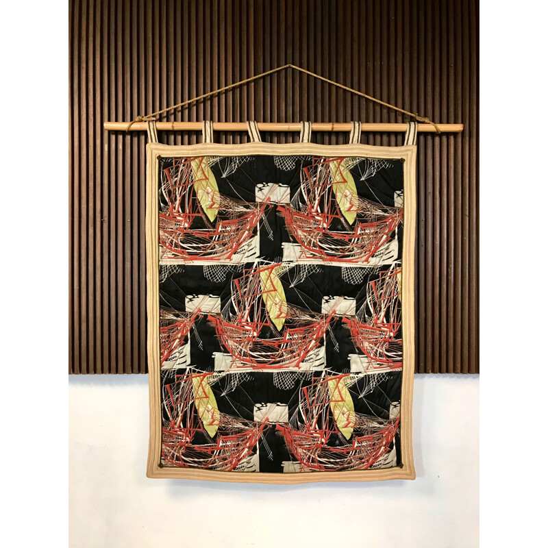Vintage tapestry with bamboo rod, Italy, 1940s