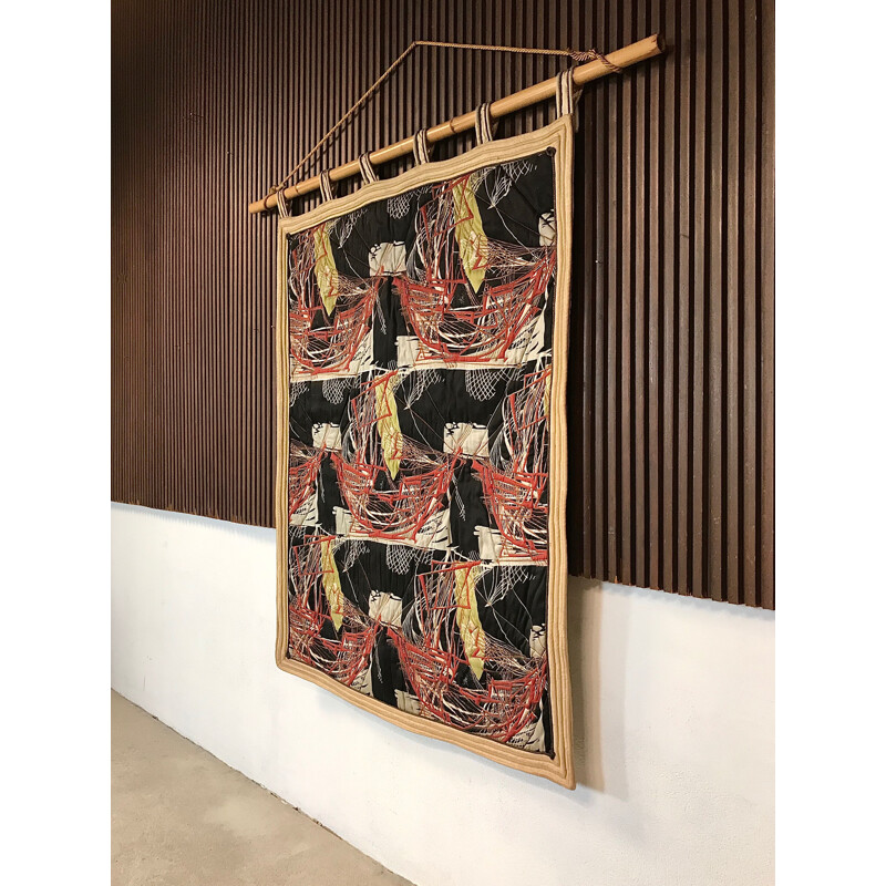 Vintage tapestry with bamboo rod, Italy, 1940s