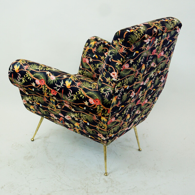 Vintage Italian Velvet Armchair by Gigi Radice for Minotti