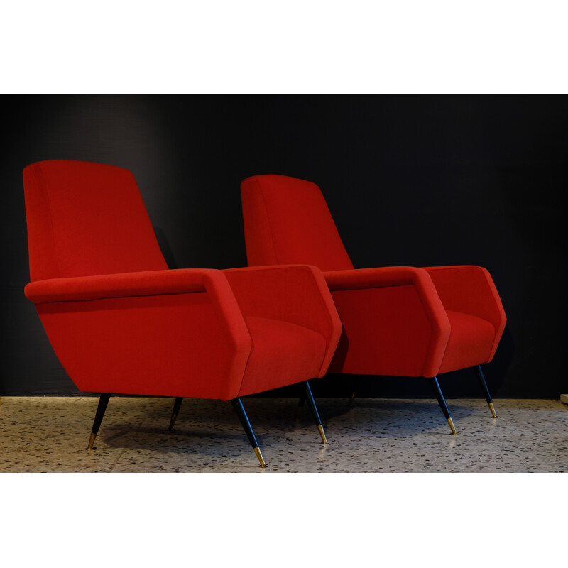Vintage red velvet armchair by Gigi Radice, 1950s