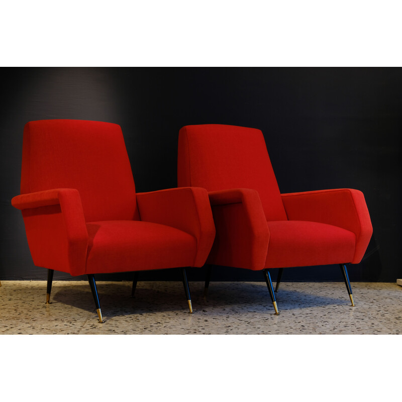Vintage red velvet armchair by Gigi Radice, 1950s