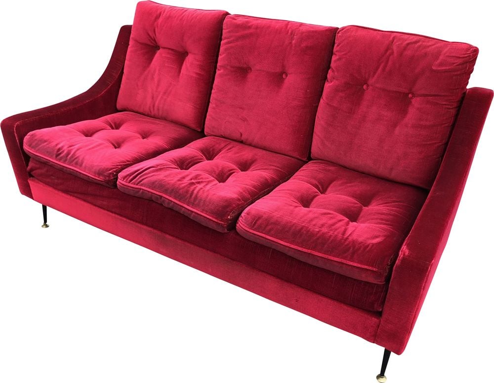 Vintage red velvet sofa, 1950s - Design Market