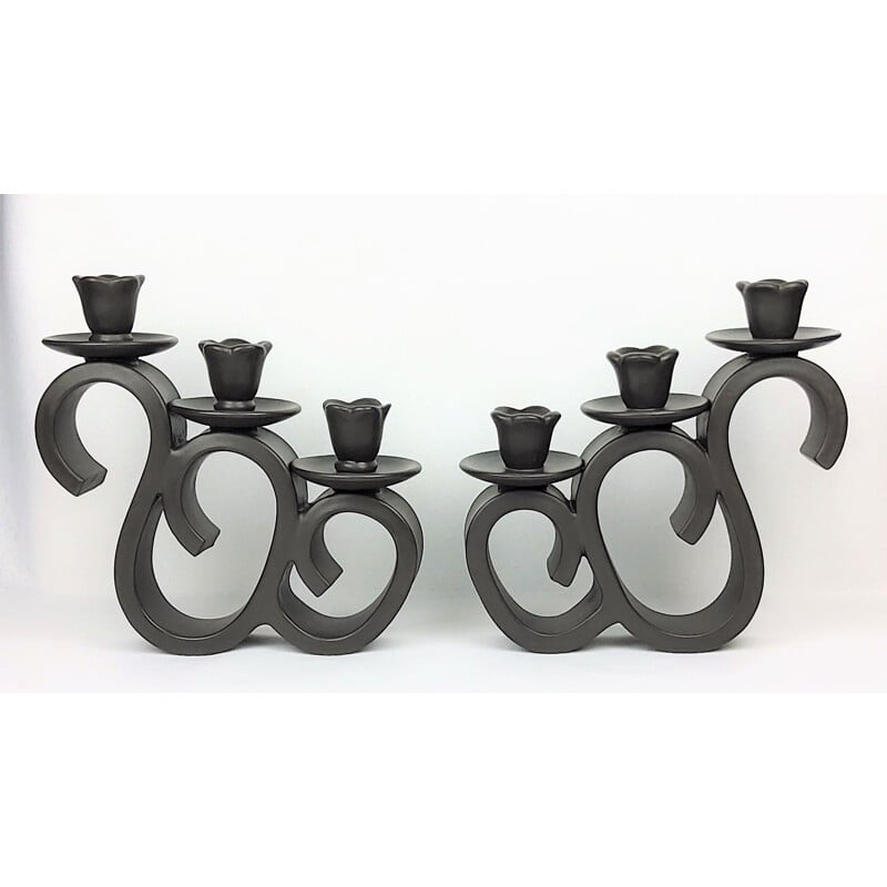 Large vintage ceramic candleholders from Giraud-Vallauris, France, 1950